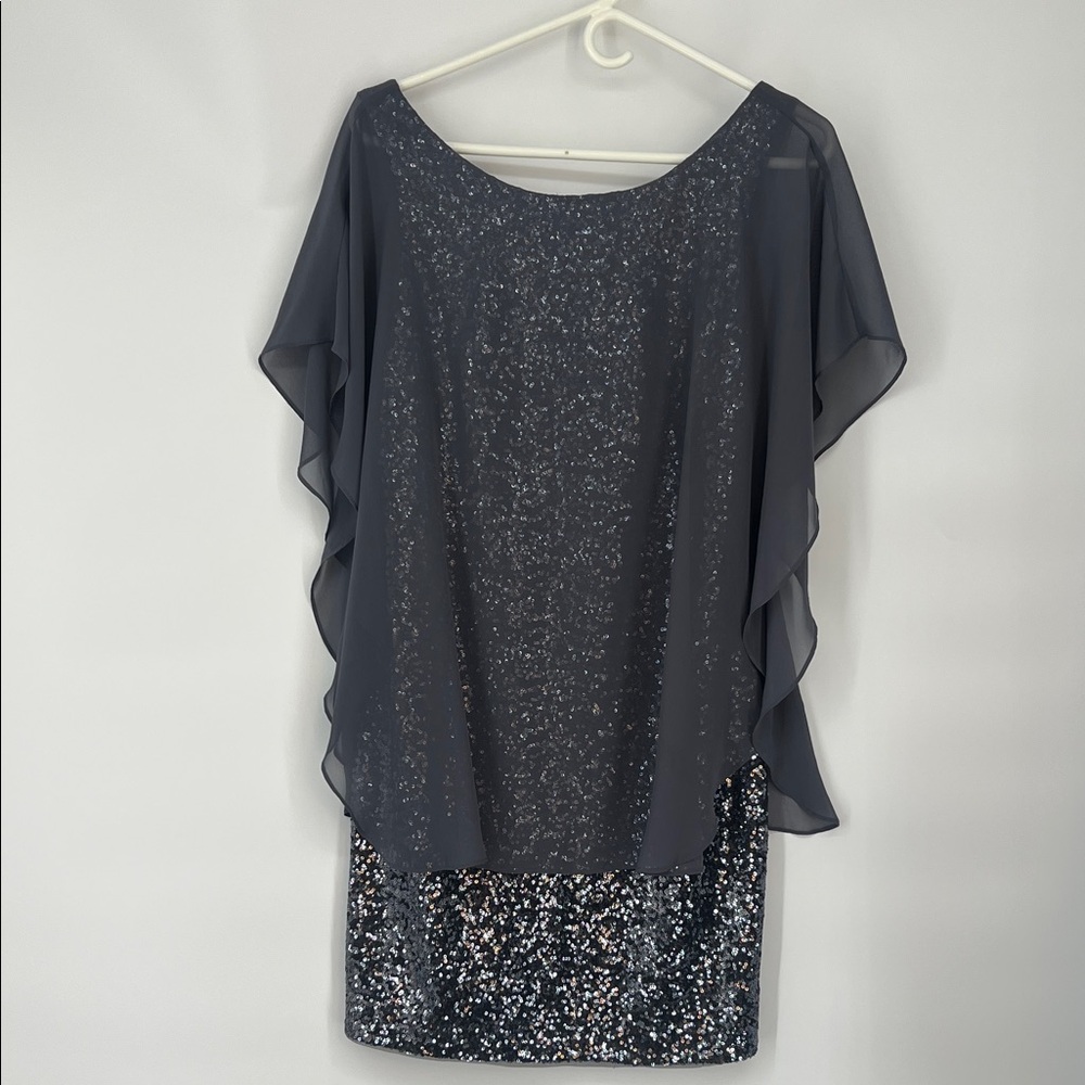 Betsy & Adam Sophisticated sequin sparkle Gray Dress size 8 - Picture 2 of 6